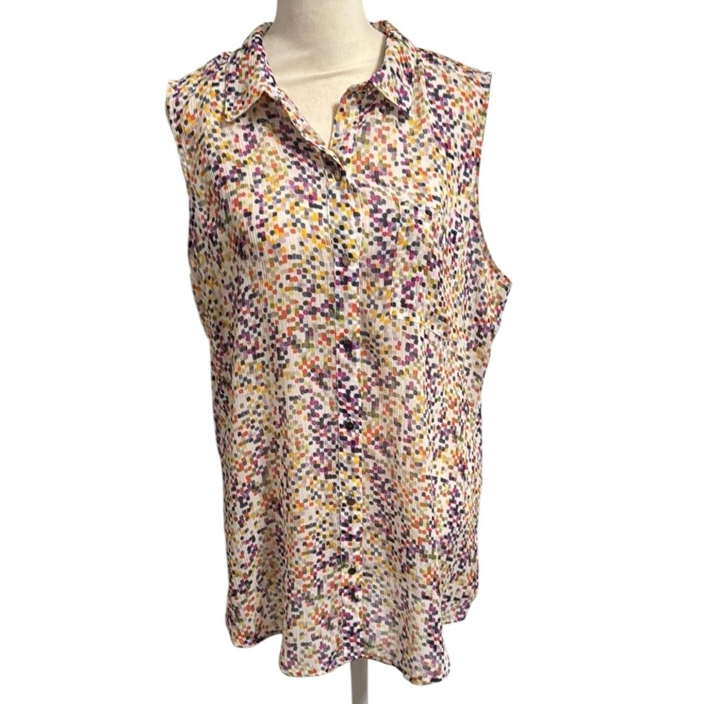 LIZ CLAIBORNE sheer sleeveless confetti button down top